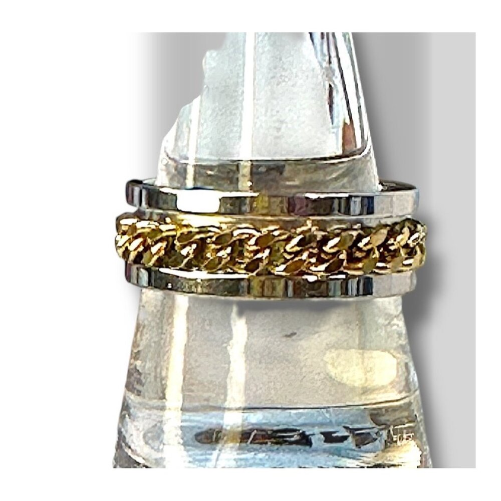 Stainless Steel Spinner Ring With Chain Design In Gold & Silver Size 9